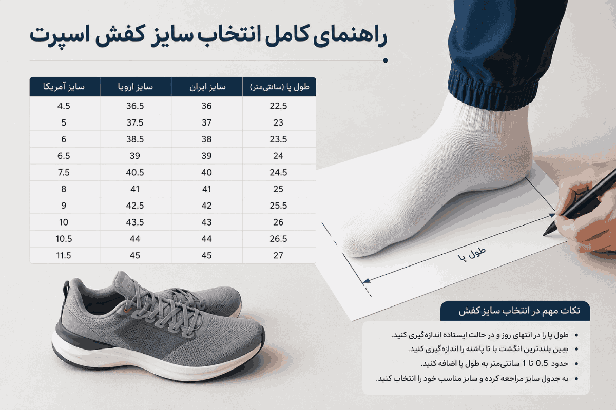 راهنمای انتخاب سایز کتونی
